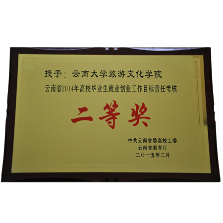 云南省2014年高校畢業生就業創業工作目標責任考核（二等獎）